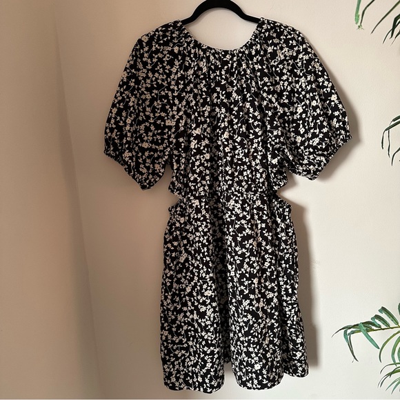 Old Navy women’s waist defined puff sleeve cotton side cut out mini dress black - Picture 2 of 8